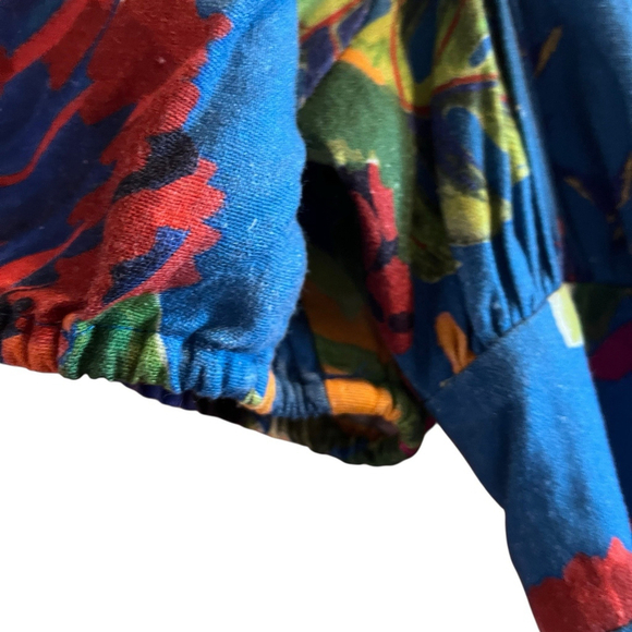 House of Harlow 1960 Large Tropical Parrot Linen Midi Dress Puff Sleeve Blue - Picture 5 of 11